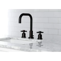 Kingston Brass Concord Deck Mount Widespread Bathroom Faucet with Brass Pop-Up