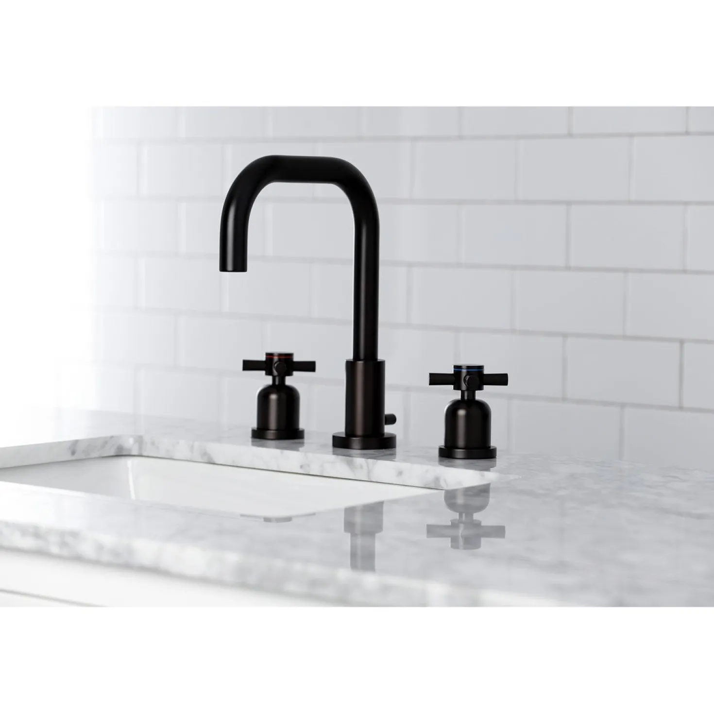 Kingston Brass Concord Deck Mount Widespread Bathroom Faucet with Brass Pop-Up