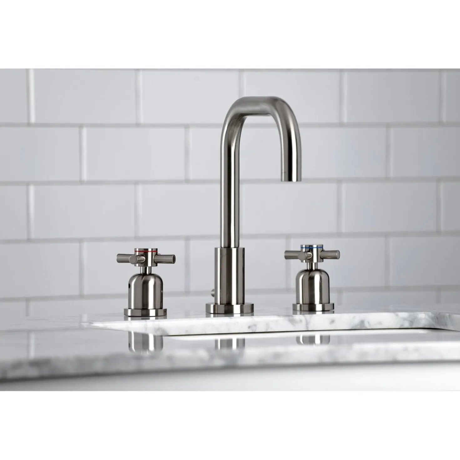 Kingston Brass Concord Deck Mount Widespread Bathroom Faucet with Brass Pop-Up