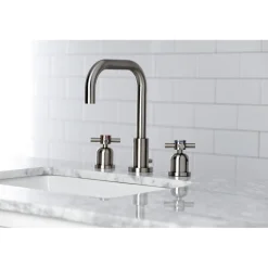 Kingston Brass Concord Deck Mount Widespread Bathroom Faucet with Brass Pop-Up