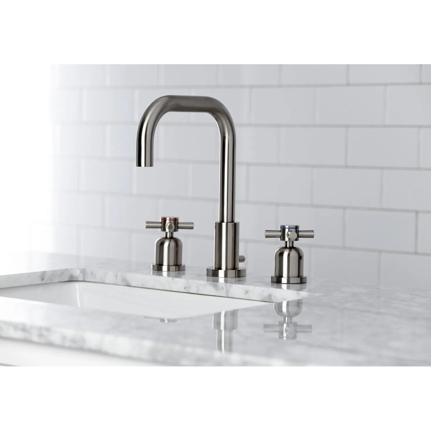 Kingston Brass Concord Deck Mount Widespread Bathroom Faucet with Brass Pop-Up