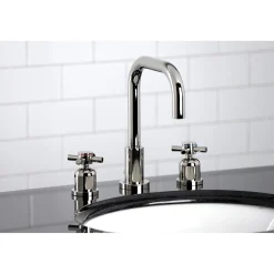 Kingston Brass Concord Deck Mount Widespread Bathroom Faucet with Brass Pop-Up