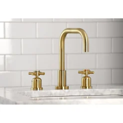 Kingston Brass Concord Deck Mount Widespread Bathroom Faucet with Brass Pop-Up