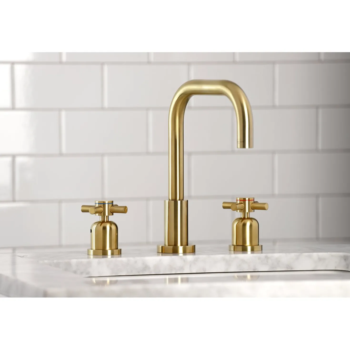 Kingston Brass Concord Deck Mount Widespread Bathroom Faucet with Brass Pop-Up