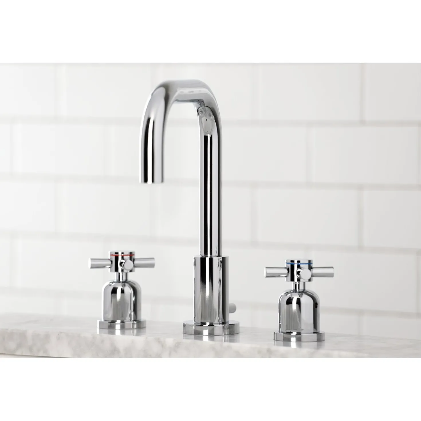 Kingston Brass Concord Deck Mount Widespread Bathroom Faucet with Brass Pop-Up