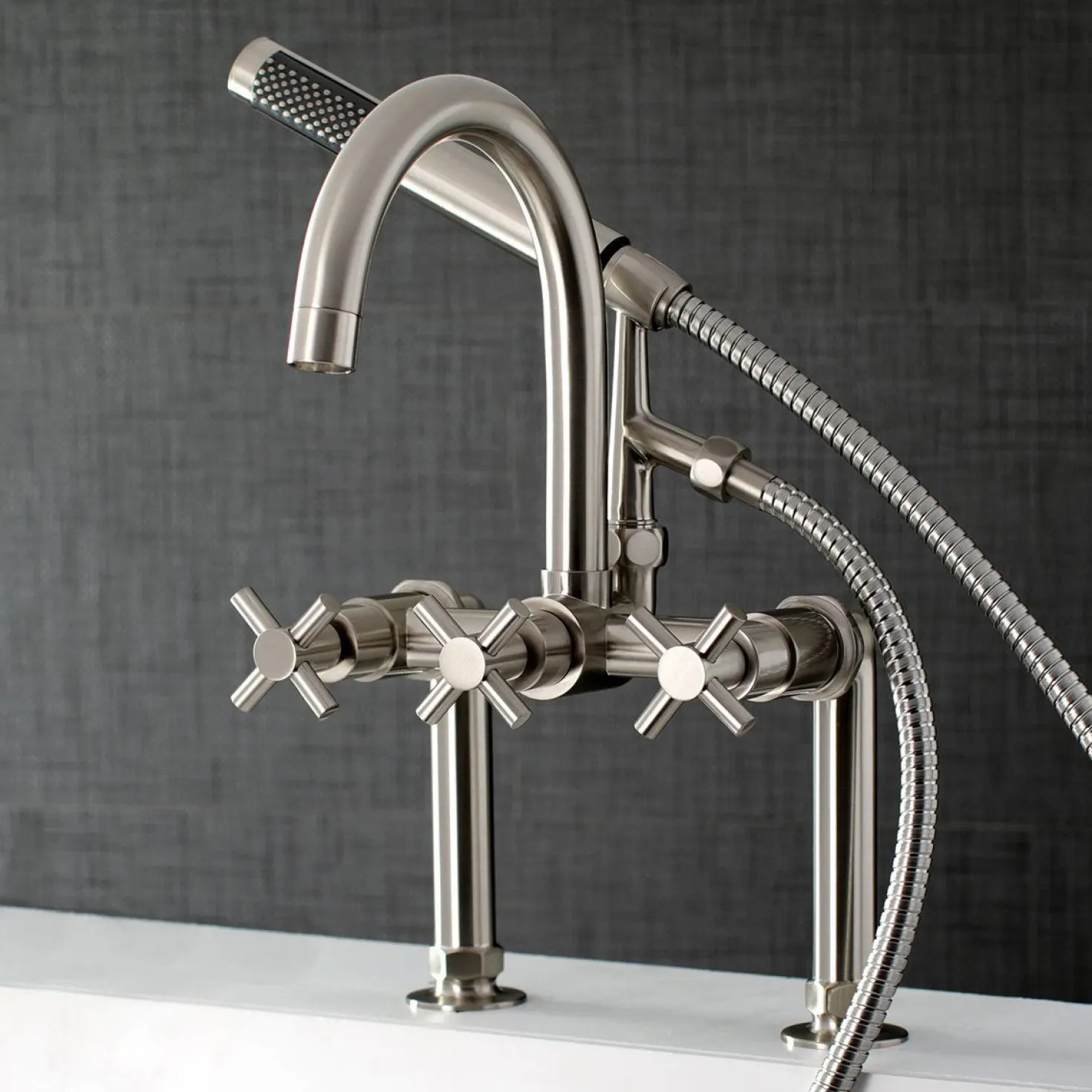 Kingston Brass Concord Deck Mount 2-Hole Tub Filler with Hand Shower