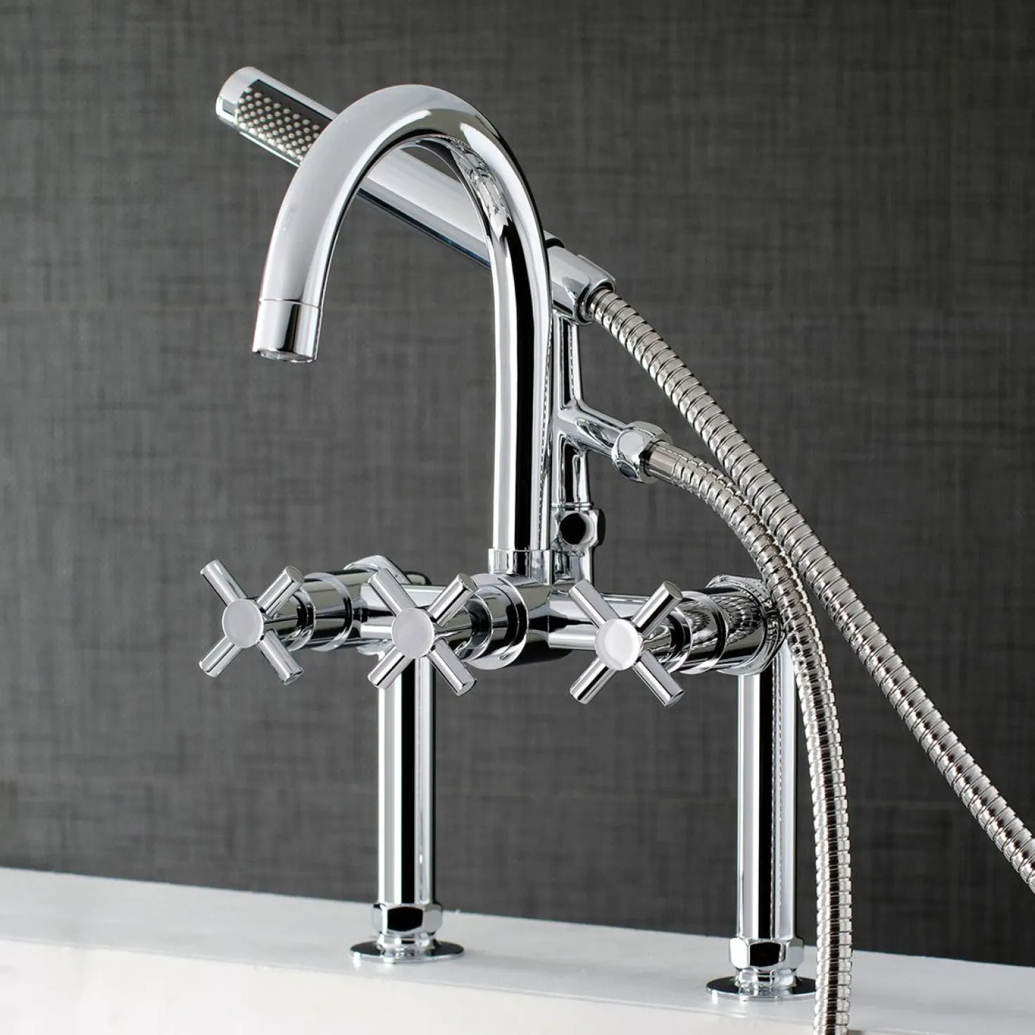 Kingston Brass Concord Deck Mount 2-Hole Tub Filler with Hand Shower