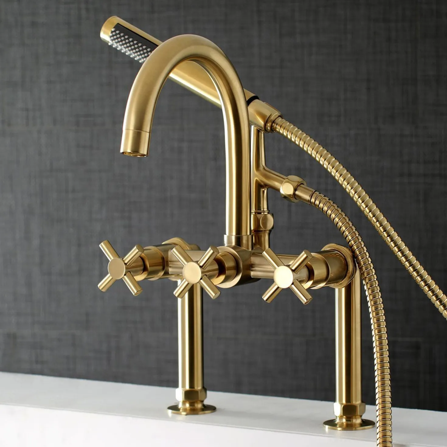 Kingston Brass Concord Deck Mount 2-Hole Tub Filler with Hand Shower