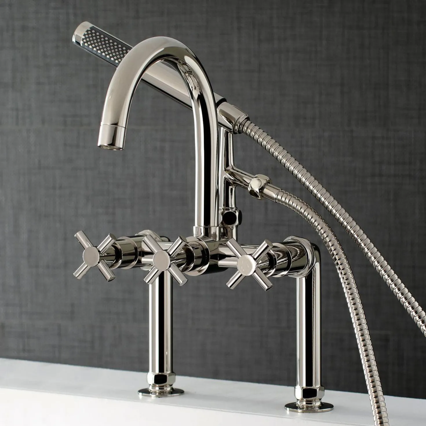 Kingston Brass Concord Deck Mount 2-Hole Tub Filler with Hand Shower