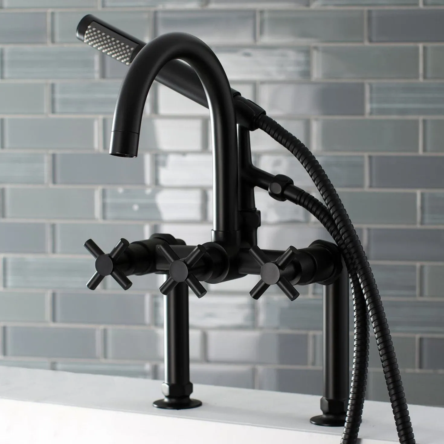 Kingston Brass Concord Deck Mount 2-Hole Tub Filler with Hand Shower