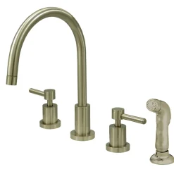 Kingston Brass Concord Double Handle Widespread Kitchen Faucet with Non-Metallic Sprayer