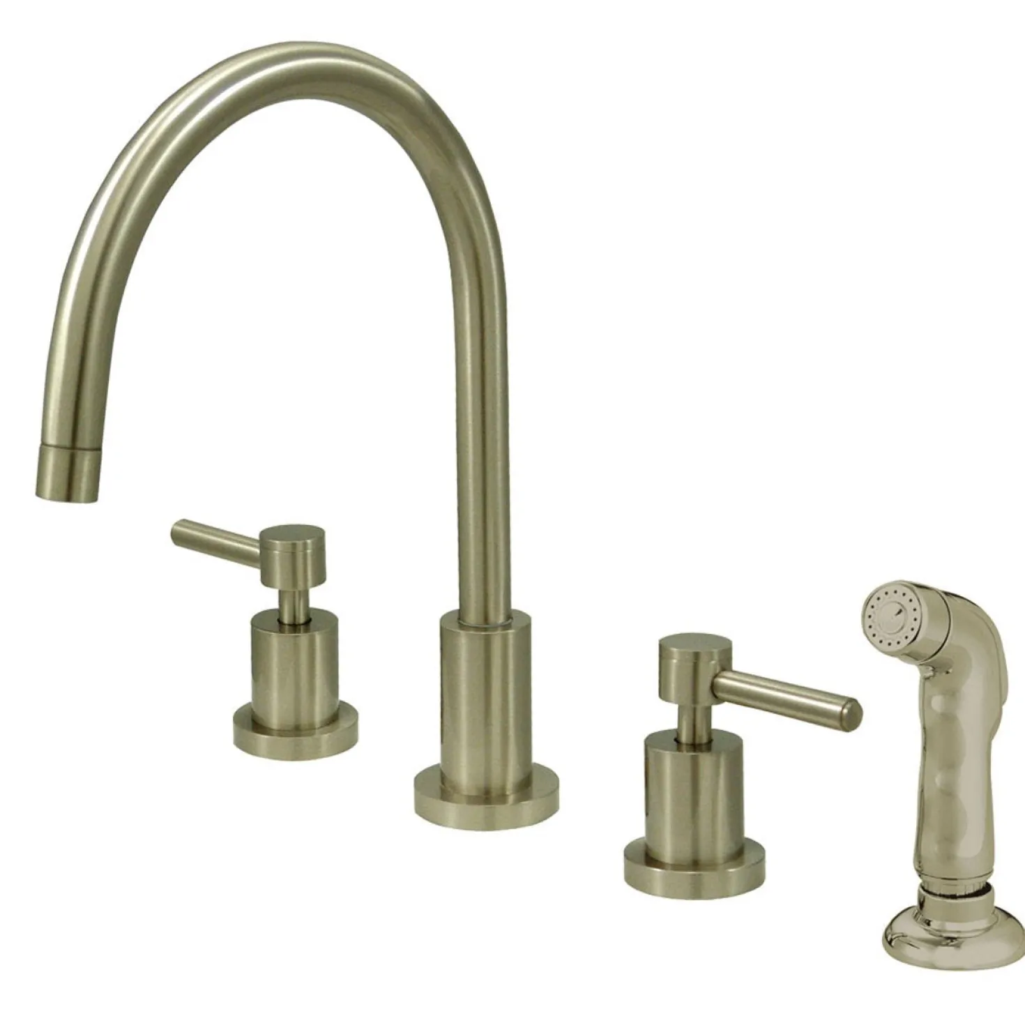 Kingston Brass Concord Double Handle Widespread Kitchen Faucet with Non-Metallic Sprayer