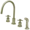 Kingston Brass Concord Double Handle Widespread Kitchen Faucet with Non-Metallic Sprayer and Cross Handles
