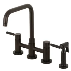 Kingston Brass Concord 4-Hole Two-Handle Bridge Kitchen Faucet with Brass Side Sprayer