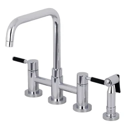 Kingston Brass Concord 4-Hole Two-Handle Bridge Kitchen Faucet with Brass Side Sprayer