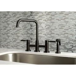 Kingston Brass Concord 4-Hole Two-Handle Bridge Kitchen Faucet with Brass Side Sprayer