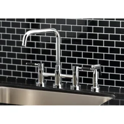 Kingston Brass Concord 4-Hole Two-Handle Bridge Kitchen Faucet with Brass Side Sprayer