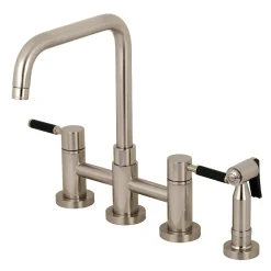 Kingston Brass Concord 4-Hole Two-Handle Bridge Kitchen Faucet with Brass Side Sprayer