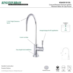 Kingston Brass Concord Reverse Osmosis System Filtration Water Air Gap Faucet