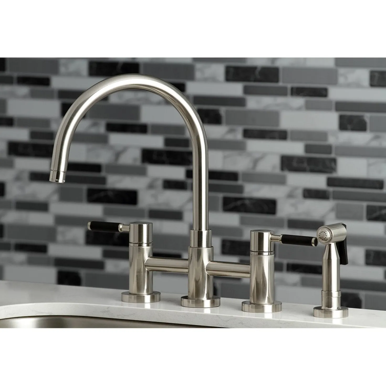 Kingston Brass Concord Two-Handle Bridge Kitchen Faucet with Brass Side Sprayer