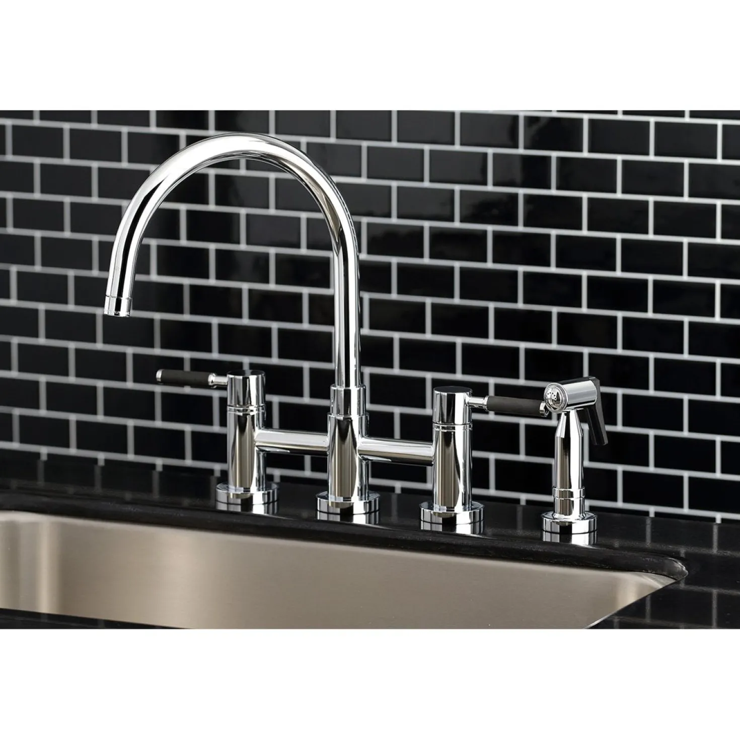Kingston Brass Concord Two-Handle Bridge Kitchen Faucet with Brass Side Sprayer