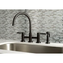 Kingston Brass Concord Two-Handle Bridge Kitchen Faucet with Brass Side Sprayer