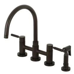 Kingston Brass Concord Two-Handle Bridge Kitchen Faucet with Brass Side Sprayer