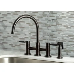 Kingston Brass Concord Two-Handle Bridge Kitchen Faucet with Brass Side Sprayer