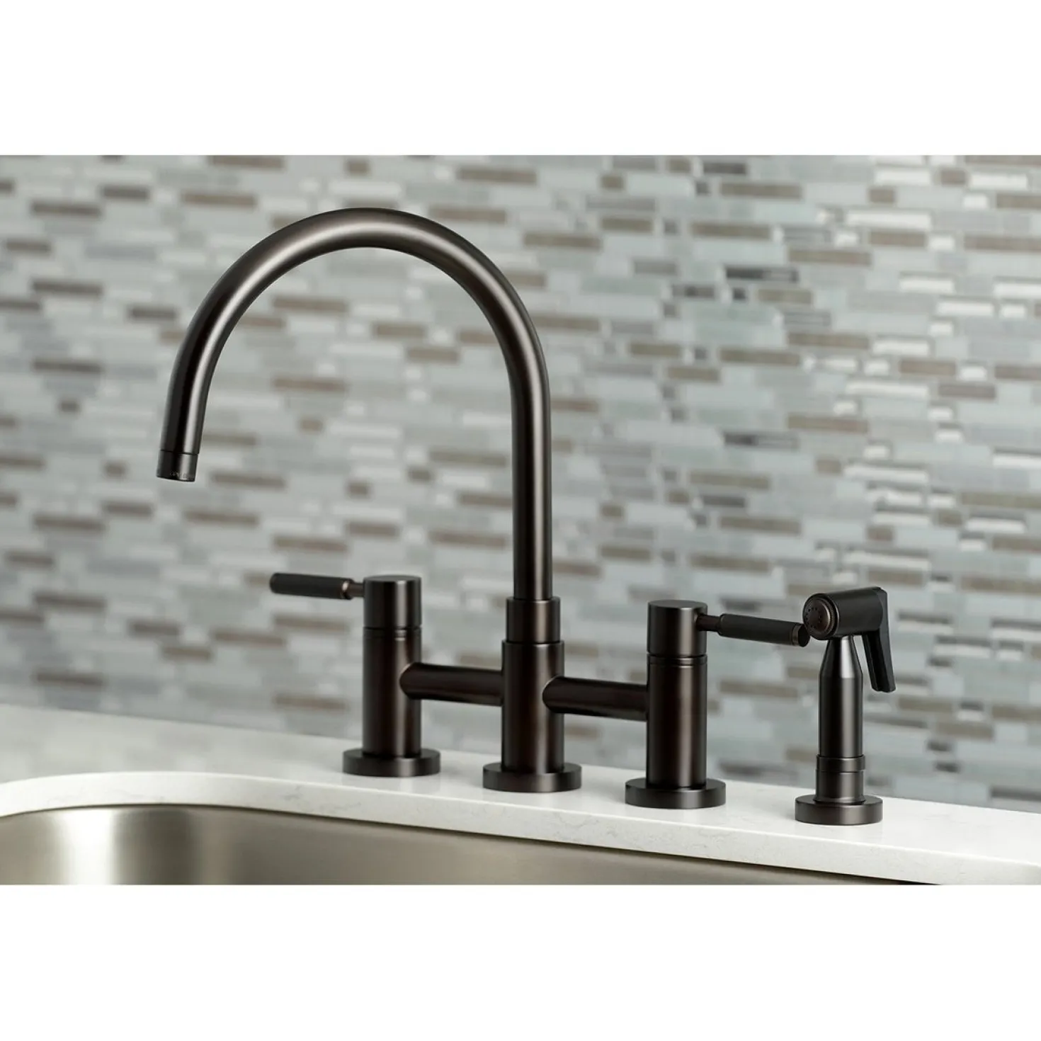 Kingston Brass Concord Two-Handle Bridge Kitchen Faucet with Brass Side Sprayer