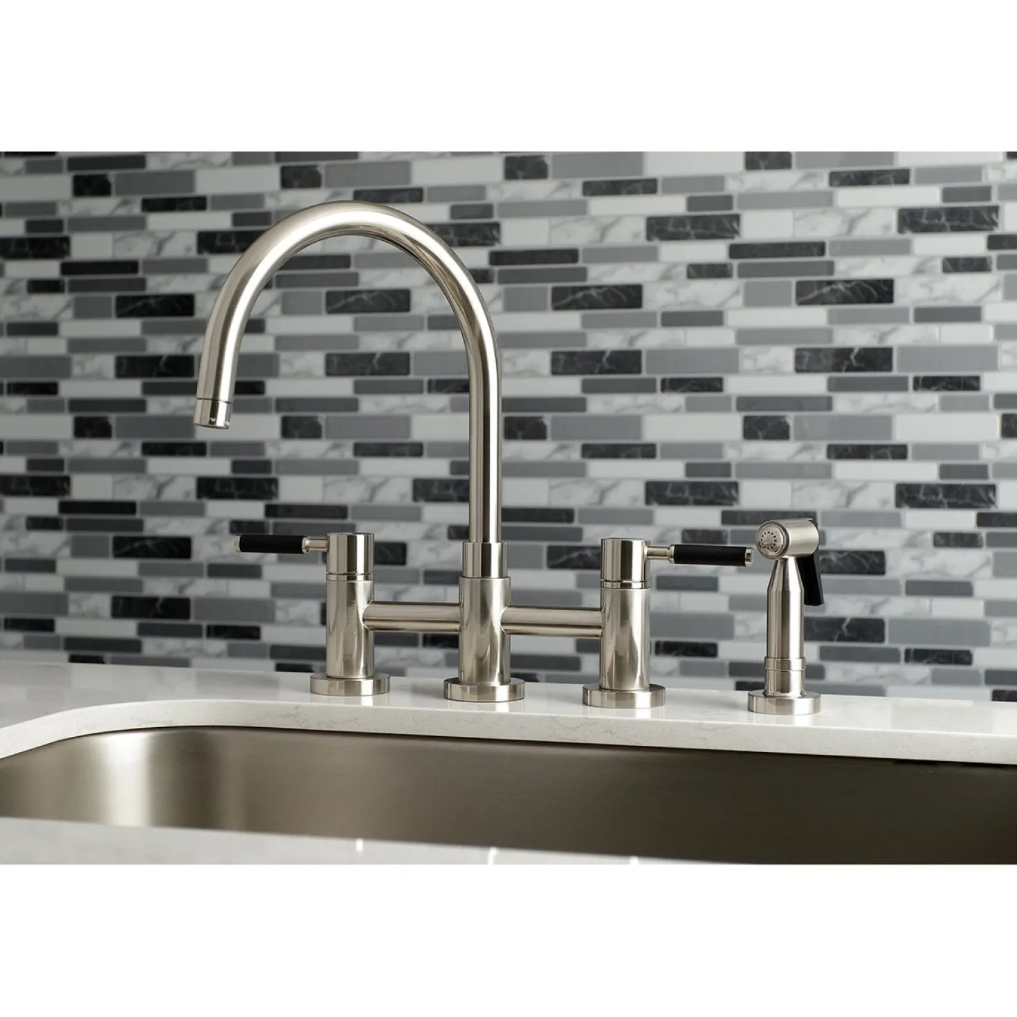 Kingston Brass Concord Two-Handle Bridge Kitchen Faucet with Brass Side Sprayer