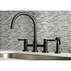 Kingston Brass Concord Two-Handle Bridge Kitchen Faucet with Brass Side Sprayer
