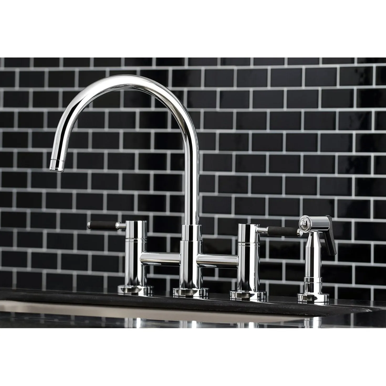 Kingston Brass Concord Two-Handle Bridge Kitchen Faucet with Brass Side Sprayer