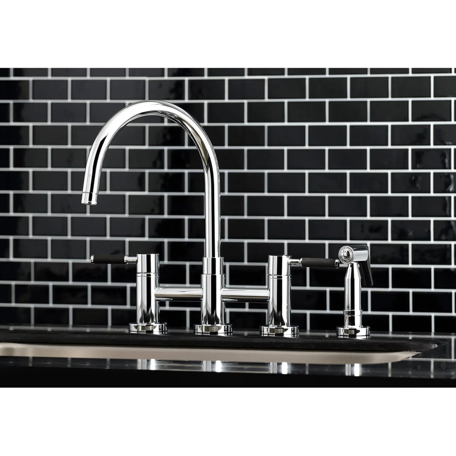 Kingston Brass Concord Two-Handle Bridge Kitchen Faucet with Brass Side Sprayer