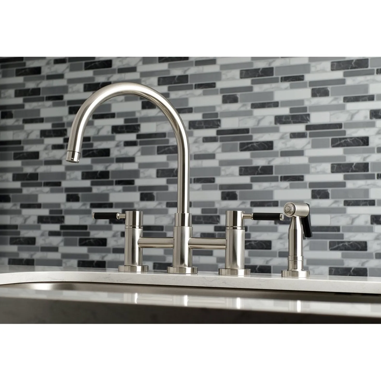 Kingston Brass Concord Two-Handle Bridge Kitchen Faucet with Brass Side Sprayer