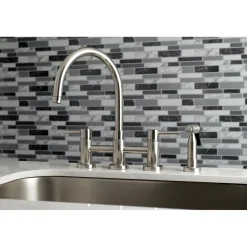 Kingston Brass Concord Two-Handle 4-Hole Bridge Kitchen Faucet with Brass Side Sprayer