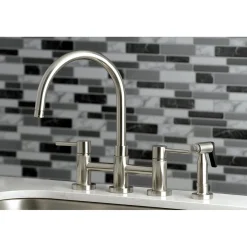 Kingston Brass Concord Two-Handle 4-Hole Bridge Kitchen Faucet with Brass Side Sprayer