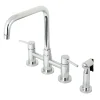 Kingston Brass Concord Two-Handle Deck Mount Bridge Kitchen Faucet with Brass Side Sprayer