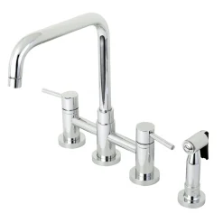 Kingston Brass Concord Two-Handle Deck Mount Bridge Kitchen Faucet with Brass Side Sprayer