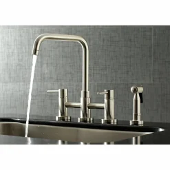 Kingston Brass Concord Two-Handle Deck Mount Bridge Kitchen Faucet with Brass Side Sprayer