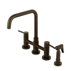 Kingston Brass Concord Two-Handle Deck Mount Bridge Kitchen Faucet with Brass Side Sprayer