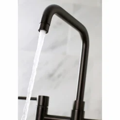 Kingston Brass Concord Two-Handle Deck Mount Bridge Kitchen Faucet with Brass Side Sprayer