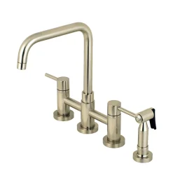 Kingston Brass Concord Two-Handle Deck Mount Bridge Kitchen Faucet with Brass Side Sprayer