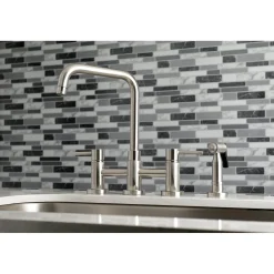 Kingston Brass Concord Two-Handle Deck Mount Bridge Kitchen Faucet with Brass Side Sprayer