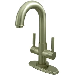 Kingston Brass Concord Two Handle 4" Centerset Lavatory Faucet with Push-Up and Optional Deck Plate in Satin Nickel