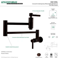 Kingston Brass Concord Wall Mount Single Hole Pot Filler Kitchen Faucet