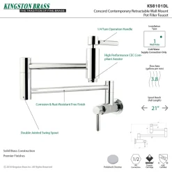 Kingston Brass Concord Wall Mount Single Hole Pot Filler Kitchen Faucet