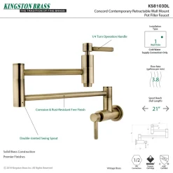 Kingston Brass Concord Wall Mount Single Hole Pot Filler Kitchen Faucet