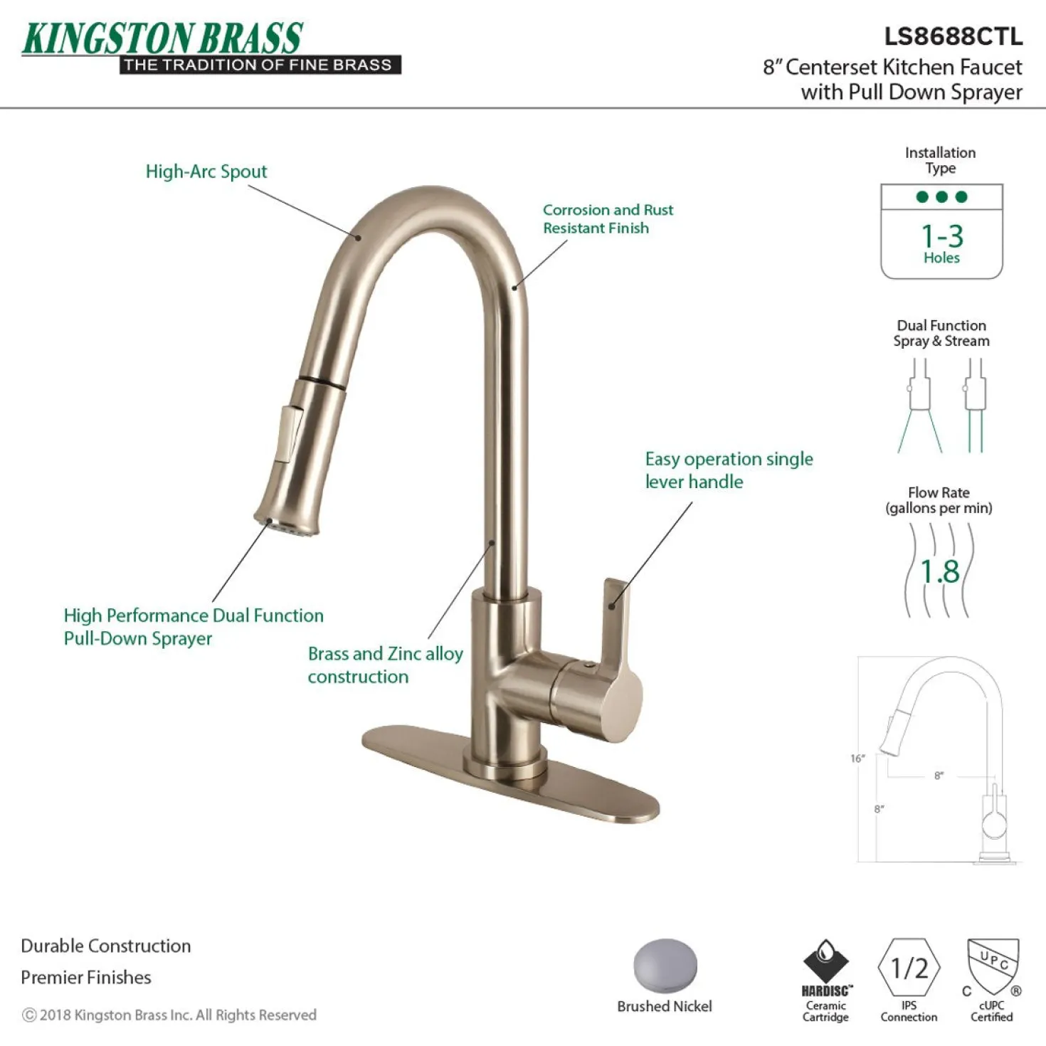 Kingston Brass Continental Gourmetier Single-Handle Pull-Down Kitchen Faucet