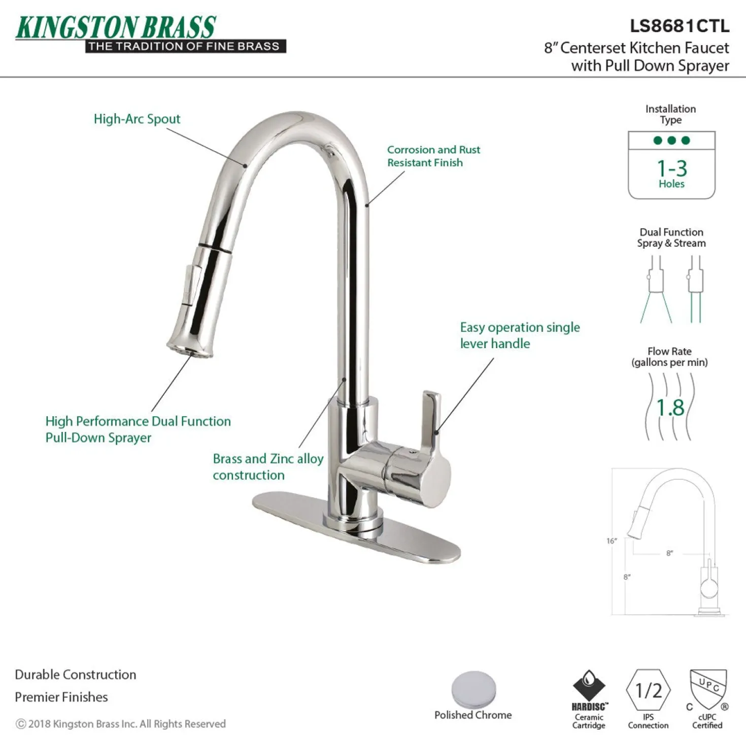 Kingston Brass Continental Gourmetier Single-Handle Pull-Down Kitchen Faucet