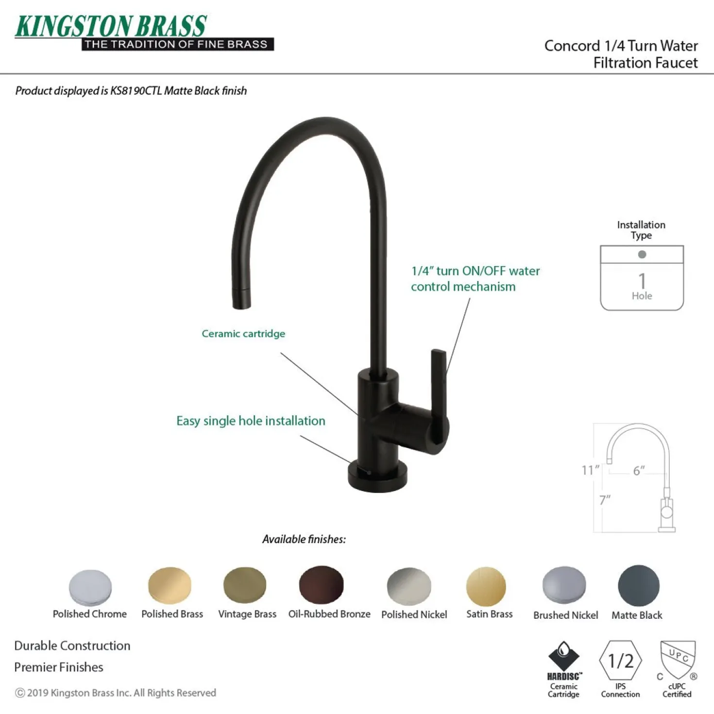 Kingston Brass Continental 1/4 Turn Water Filtration Faucet